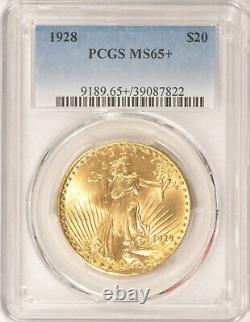 1928 $20 Saint Gaudens Gold Double Eagle Coin PCGS MS65+