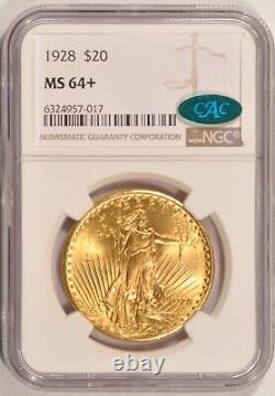 1928 $20 Saint Gaudens Gold Double Eagle NGC MS64+ CAC Approved Pre-1933 Gold