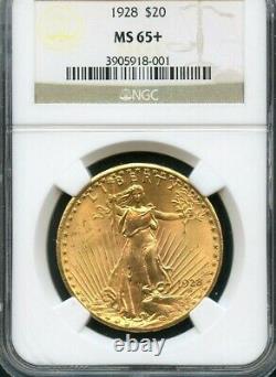 1928 $20 Saint Gaudens Gold Double Eagle NGC MS65+ (001)