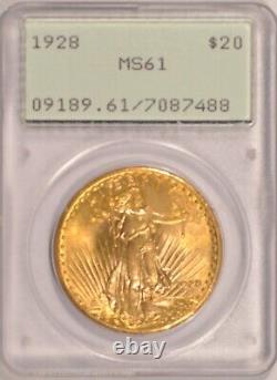 1928 $20 Saint Gaudens Gold Double Eagle PCGS MS61 Rattler Pre-1933 Gold
