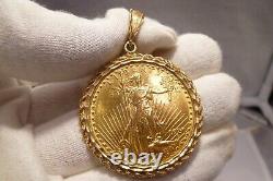 1928 $20 Saint-Gaudens Gold Double Eagle Pendant Rope Bezel 1070s 40.8 Grams