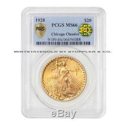 1928 $20 Saint Gaudens PCGS MS66 PQ Approved Chicago Classics Gold Double Eagle