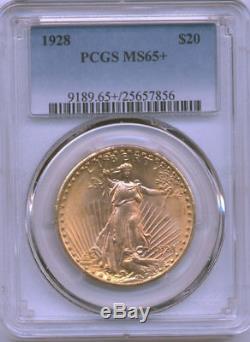 1928 $20 St Gauden Double Eagle PCGS MS65+ Very Rare Gem Quality withPop only 324