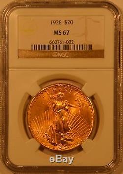 1928 $20 St. Gaudens Double Eagle NGC MS67 Superb Gem Gold Coin