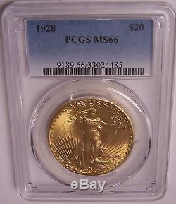 1928 $20 St Gaudens PCGS MS66 Uncirculated GEM Philadelphia Gold Double Eagle