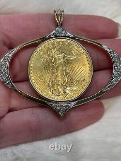 1928 Saint Gaudens $20 Dollar Gold Coin (double eagle) diamond pendant