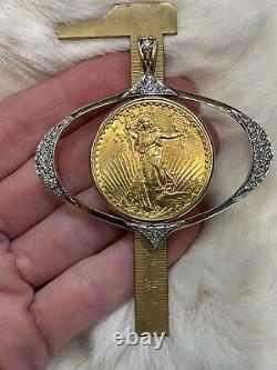 1928 Saint Gaudens $20 Dollar Gold Coin (double eagle) diamond pendant