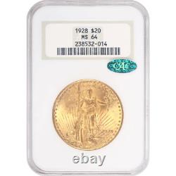 1928 St. Gaudens $20 Gold Double Eagle NGC MS 64 CAC Lustrous, PQ+