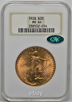 1928 St. Gaudens $20 Gold Double Eagle Ngc Ms 64 Cac Old Fat Holder
