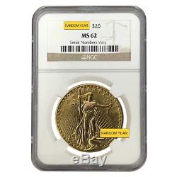 $20 Gold Double Eagle Saint Gaudens NGC MS 62 (Random Year)