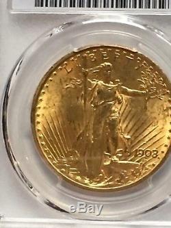 $20 US Gold Double Eagle, St. Gaudens. 1908 No Motto, PCGS MS63. Beautiful