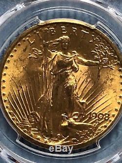 $20 US Gold Double Eagle, St. Gaudens. 1908 No Motto, PCGS MS63. Beautiful