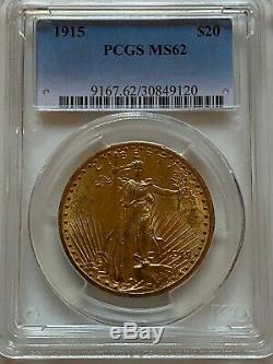 $20 US Gold Double Eagle, St. Gaudens. 1915 PCGS/MS62 Beautiful Investment Coin