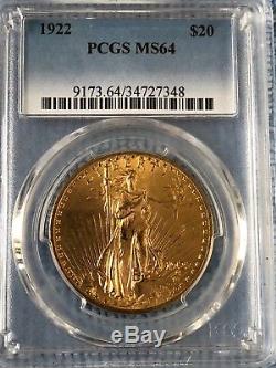 $20 US Gold Double Eagle, St. Gaudens. 1922, PCGS MS64. Beautiful