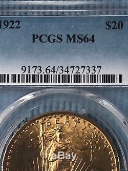$20 US Gold Double Eagle, St. Gaudens. 1922, PCGS MS64. Beautiful US Gold