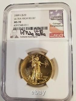 2009 $20 Gold NGCMS70 Ultra High Relief Double Eagle St Gaudens Castle Signature