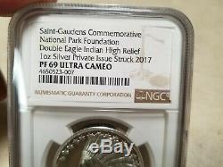 2017 1 oz Saint Gaudens Commemorative Double Eagle Indian Silver HR NGC PF69