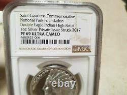 2017 1 oz Saint Gaudens Commemorative Double Eagle Indian Silver HR NGC PF69 ULT