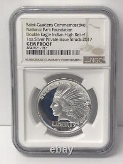 2017 SAINT GAUDENS DOUBLE EAGLE INDIAN HEAD HIGH RELIEF 1oz SILVER NGC GEM PROOF