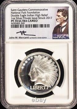 2017 Saint Gaudens Double Eagle High Relief NGC PF70 1oz Silver Mercanti Signed