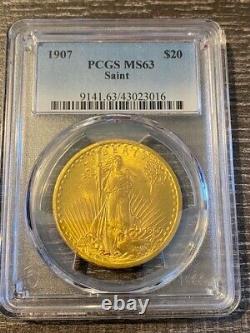 Avc 1907 Gold $20 Saint Gaudens Double Eagle Pcgs Ms63