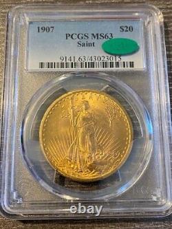 Avc 1907 Gold $20 Saint Gaudens Double Eagle Pcgs Ms63 Cac