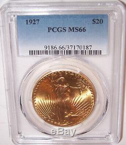 Blazing 1927 $20 St Gaudens PCGS MS66 GEM Philadelphia Gold Double Eagle