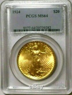 Blazing PQ MS64 (Looks Better) 1924 OGH PCGS GOLD $20 St. Gaudens US Double Eagle