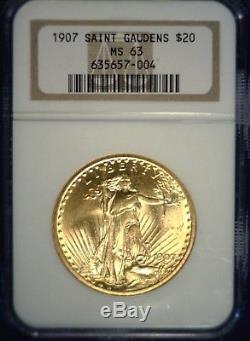Brilliant Uncirculated 1907 $20 St Gaudens Gold Double Eagle NGC MS63 Blazer