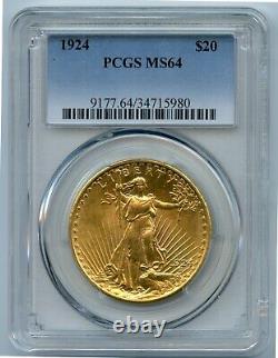 Genuine 1924 PCGS MS64 St Gaudens $20 Gold Double Eagle, No Spots, Brilliant