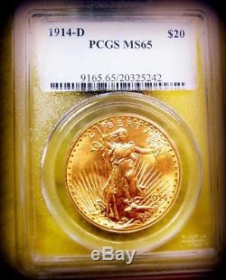 Gold 1914-D PCGS MS-65 $20 Double Eagle St. Gaudens with Gleaming Golden Luster