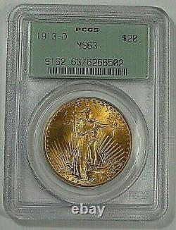 Gorgeous 1913-d $20 GOLD Double Eagle St. Gaudens. PCGS MS63 OGH old green hold