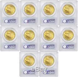 Lot of 10 $20 Saint Gaudens PCGS MS65 Random Year Gold Double Eagle Gem coins