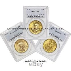 Lot of 3 $20 Saint Gaudens PCGS MS63 Random Years Choice Gold Double Eagle coins