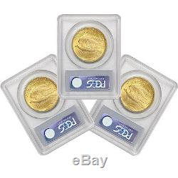 Lot of 3 $20 Saint Gaudens PCGS MS63 Random Years Choice Gold Double Eagle coins