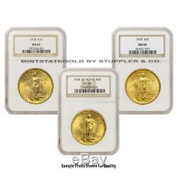 Lot of 3 $20 Saints NGC MS64 St Gaudens Double Eagle gold coins Random Years