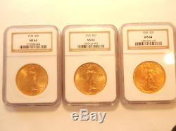 Lot of 3 NGC Graded MS 64 MS64 1924 1926 St. Gaudens $20 Double Eagle Gold Coins