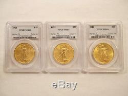 Lot of 3 PCGS MS 64 St Gaudens $20 Double Eagle Gold Coins 1924 25 26 Only $1400