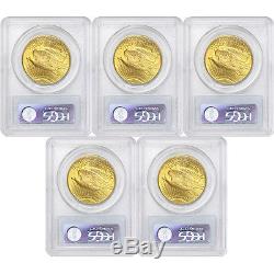 Lot of 5 $20 Saint Gaudens PCGS MS65 Gem Gold Double Eagle coins Random Years