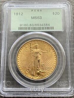 M13691- 1912 $20 Gold Saint Gaudens Double Eagle Pcgs Ms63 Ogh