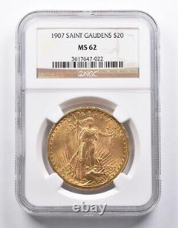 MS62 1907 $20 Saint-Gaudens Gold Double Eagle NGC 0942