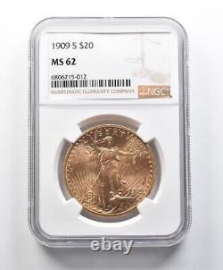 MS62 1909-S $20 Saint-Gaudens Gold Double Eagle NGC 0008