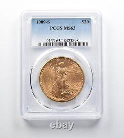 MS63 1909-S $20 Saint-Gaudens Gold Double Eagle PCGS 0276