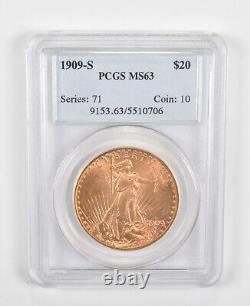 MS63 1909-S Saint-Gaudens Gold Double Eagle Graded PCGS 0848