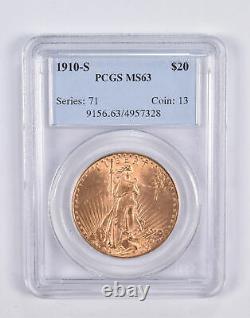 MS63 1910-S $20 Saint-Gaudens Gold Double Eagle PCGS 2291
