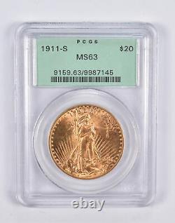 MS63 1911-S $20 Saint-Gaudens Gold Double Eagle PCGS 2296