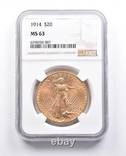 MS63 1914-D (labeled wrong) $20 Saint-Gaudens Gold Double Eagle NGC 6558