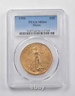 MS64 1908 $20 Saint-Gaudens Gold Double Eagle Motto PCGS 3948