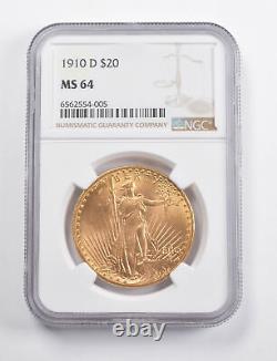 MS64 1910-D $20 Saint-Gaudens Gold Double Eagle NGC 3457