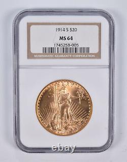 MS64 1914-S $20 Saint-Gaudens Gold Double Eagle NGC 2360